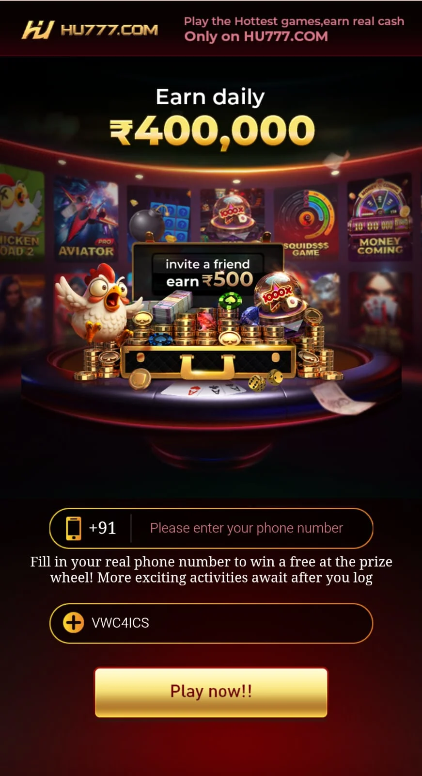HU777 Game mobile app home screen