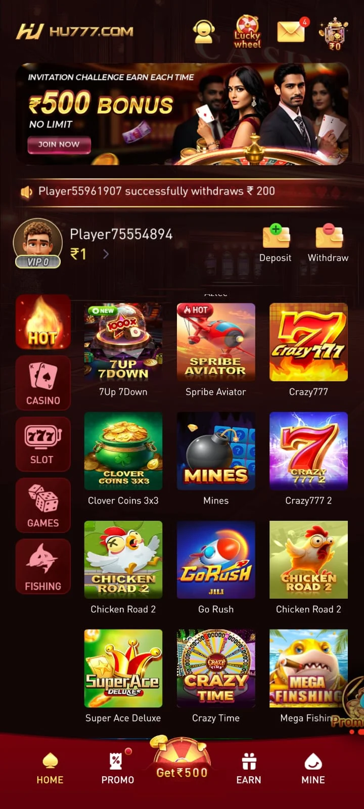 HU777 Game popular online games screen
