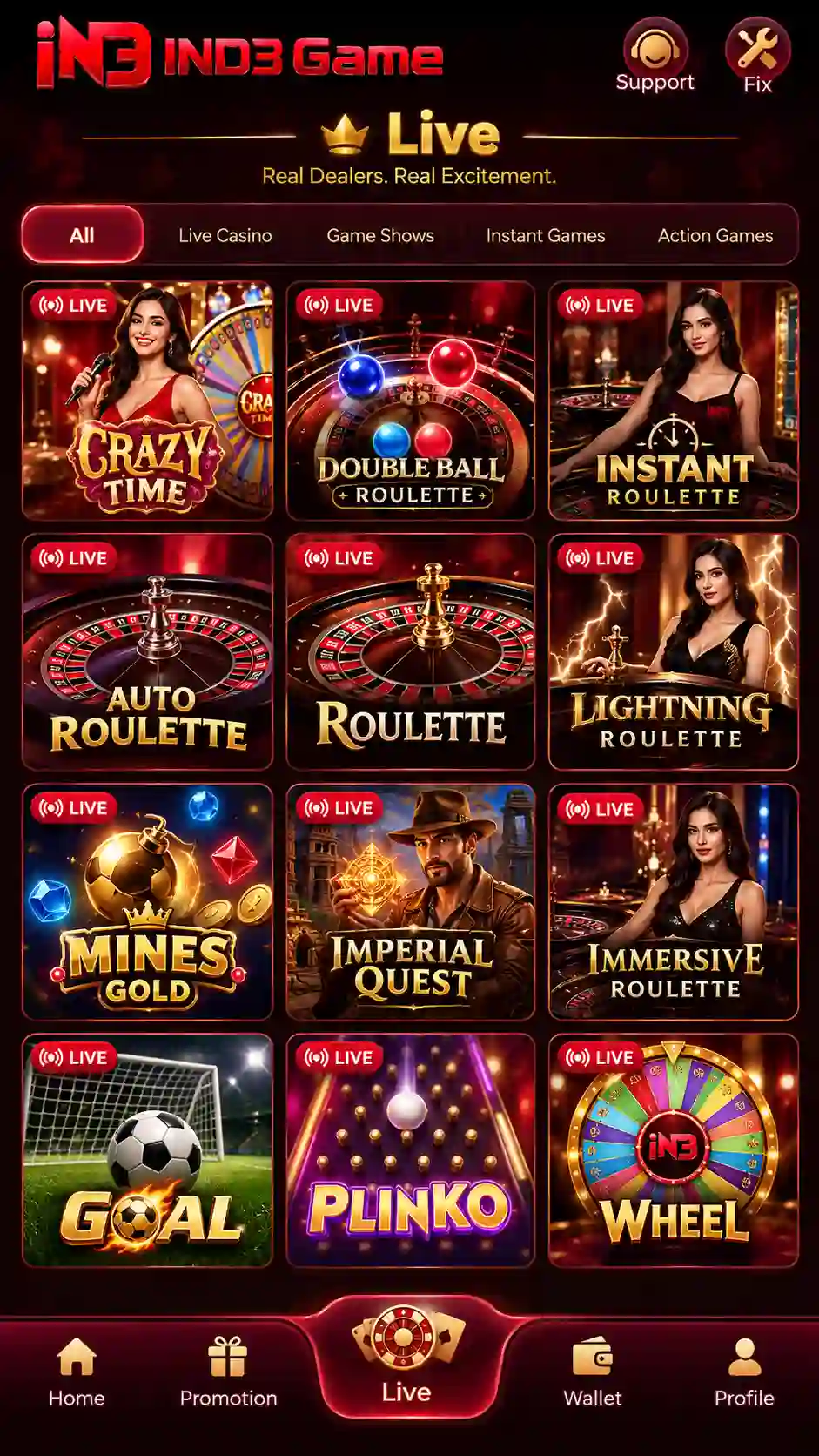 IND3 App mobile gaming screen