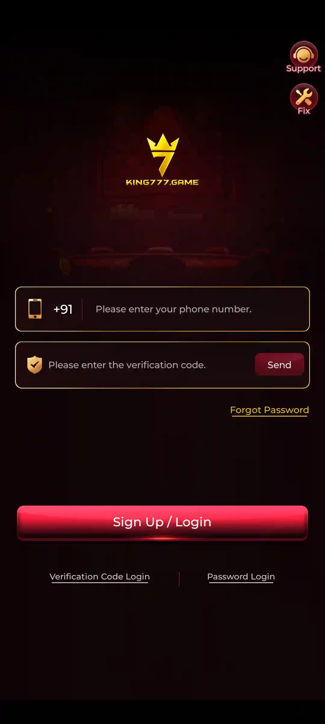 KING777 Login and account access screen
