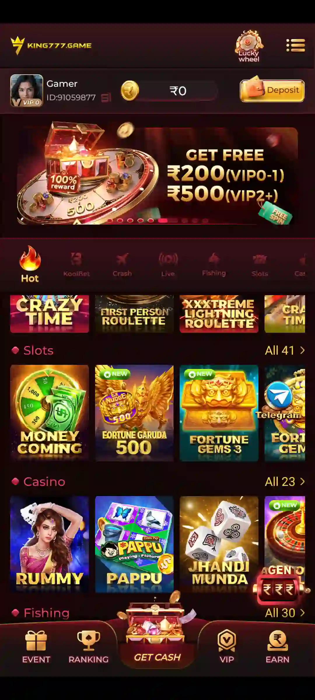 KING777 Game online games and rewards screen